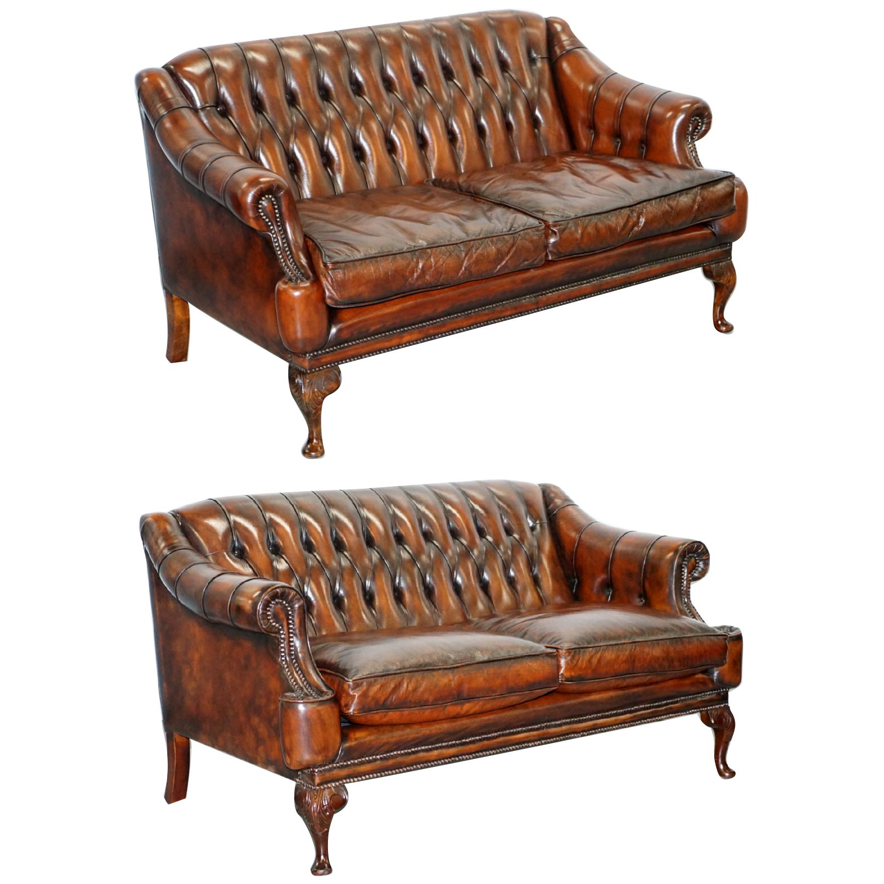 Pair of Restored Lutyen's Style Viceroy's Chesterfield Brown Leather Sofas