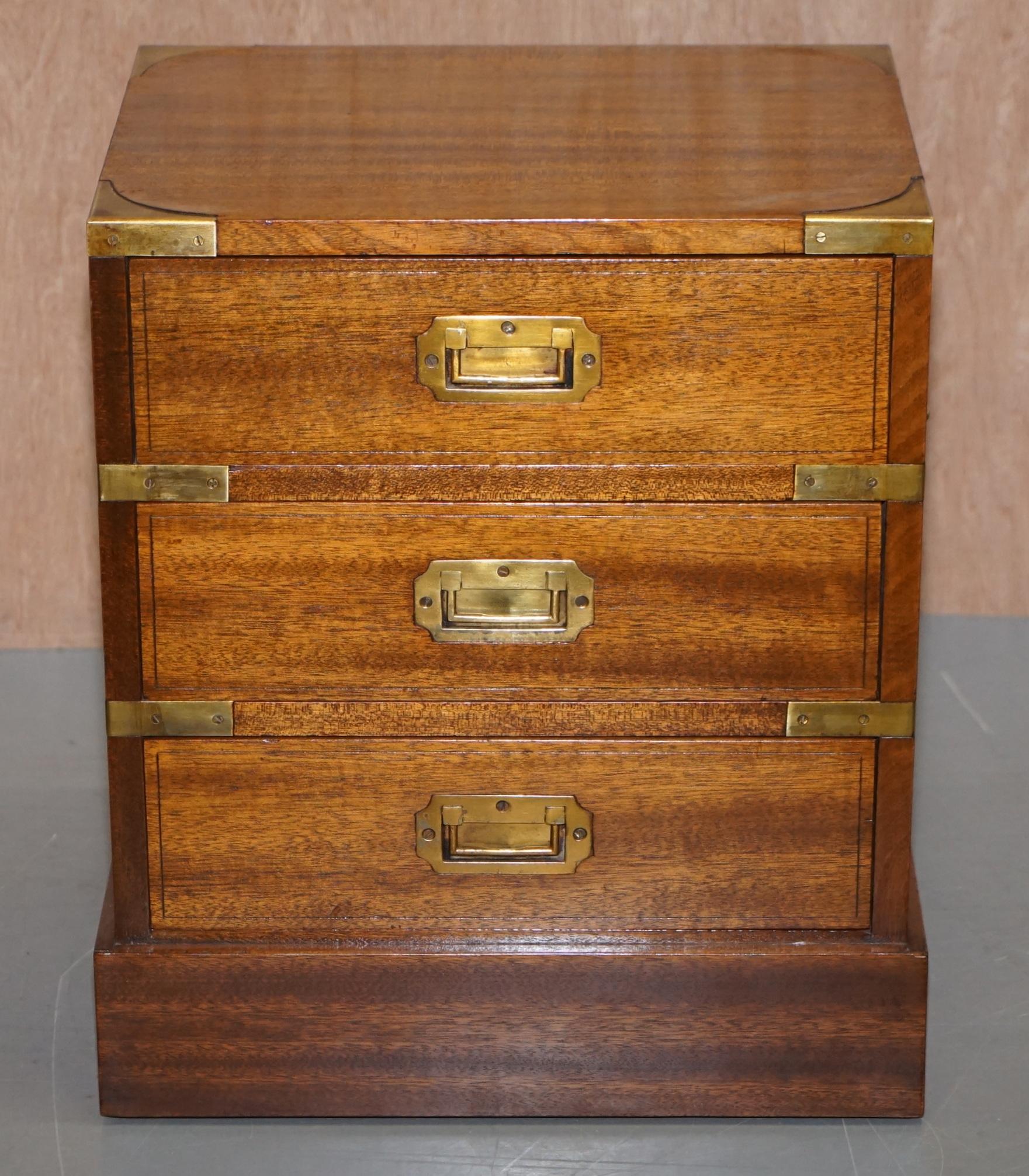 English Pair of Restored Mahogany Military Campaign Bedside Lamp Table Chest of Drawers