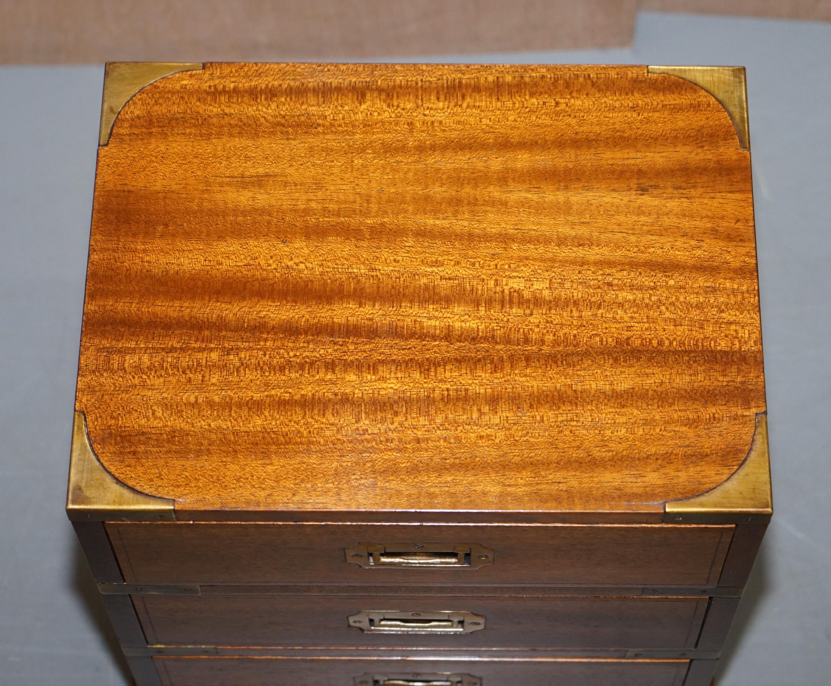 Hand-Crafted Pair of Restored Mahogany Military Campaign Bedside Lamp Table Chest of Drawers