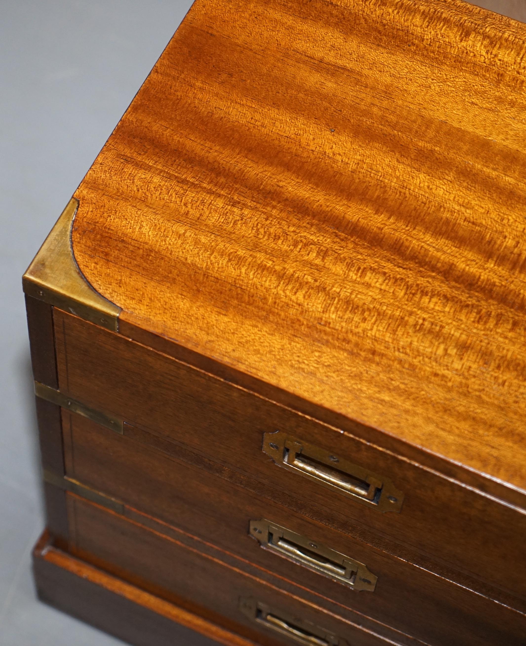 20th Century Pair of Restored Mahogany Military Campaign Bedside Lamp Table Chest of Drawers