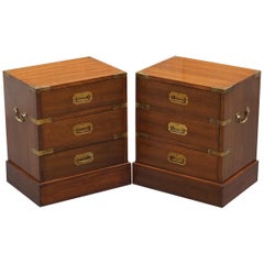 Pair of Restored Mahogany Military Campaign Bedside Lamp Table Chest of Drawers