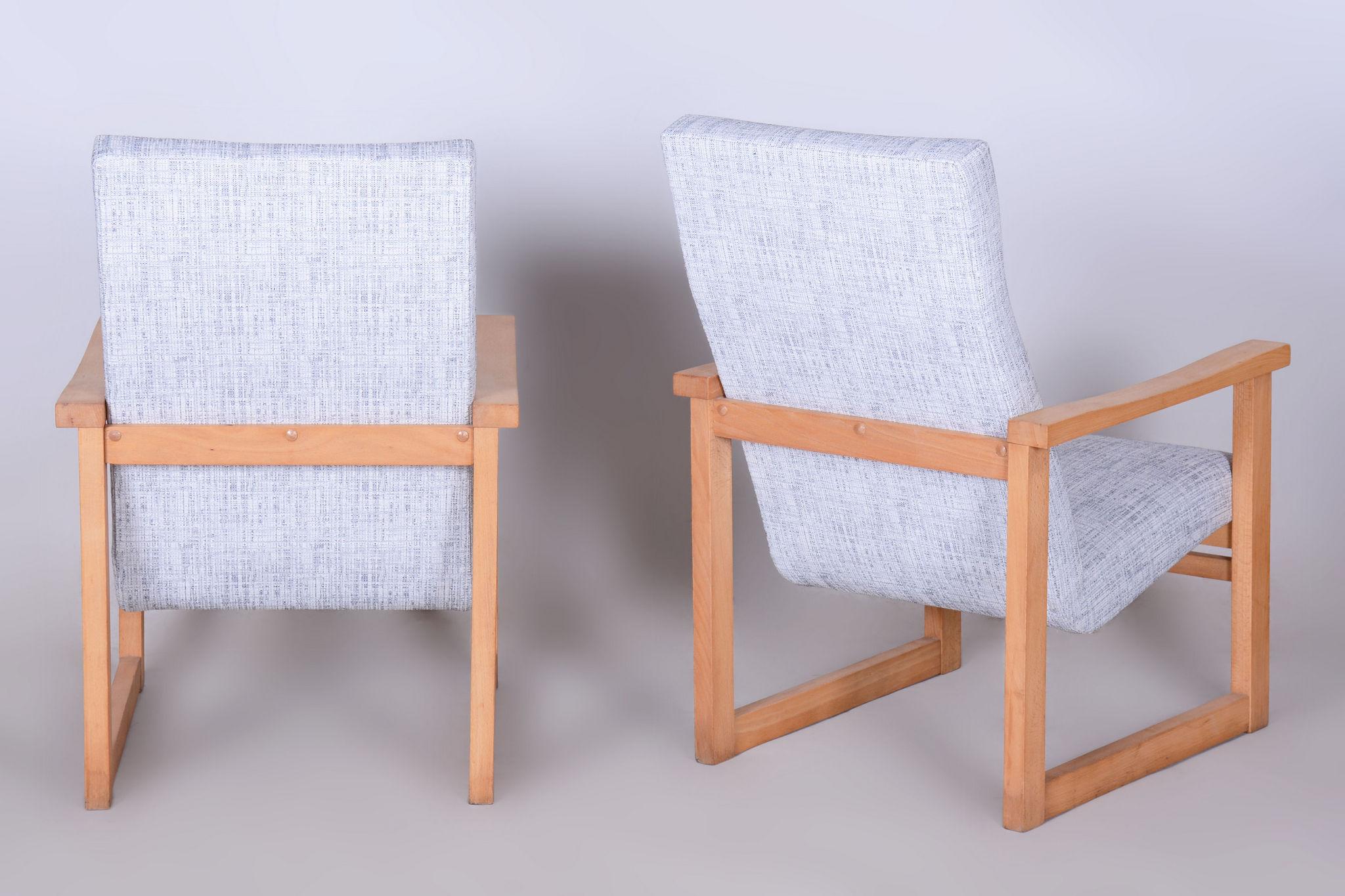 Pair of Restored Mid-Century Armchairs, Beech, New Upholstery, Czech, 1960s For Sale 1