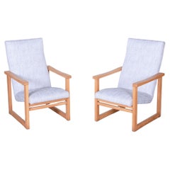 Pair of Restored Mid-Century Armchairs, Beech, New Upholstery, Czech, 1960s