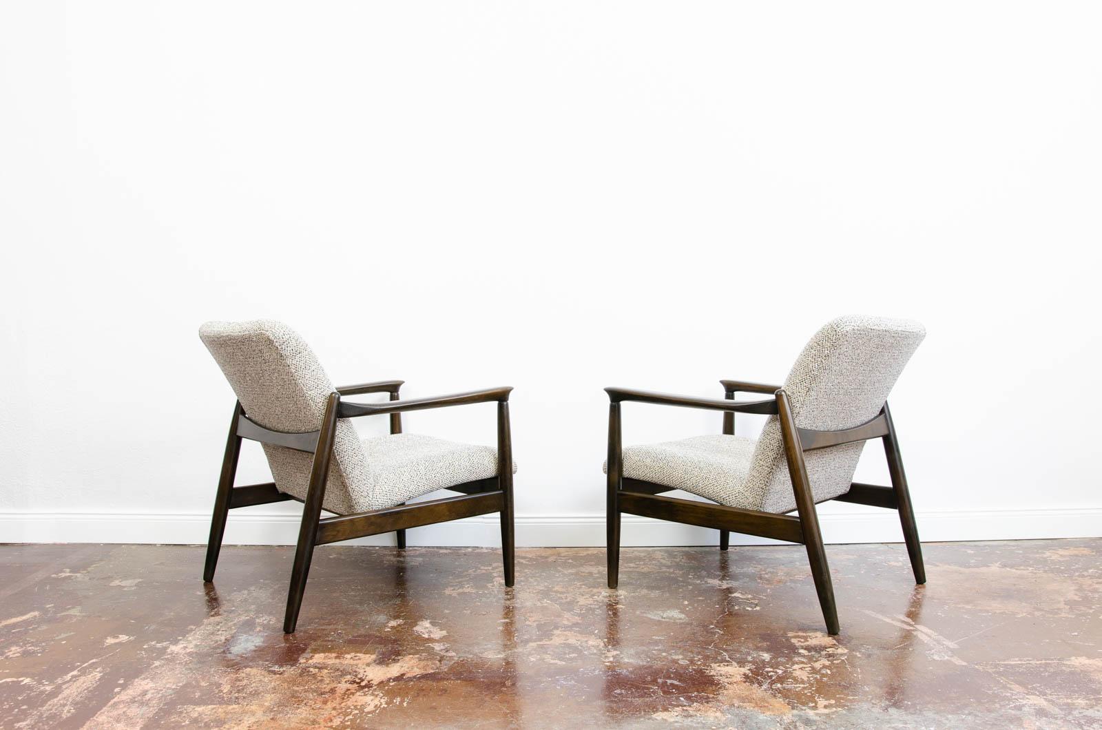 Polish Pair Of Mid Century GFM64 Armchairs By Edmund Homa, 1960's For Sale
