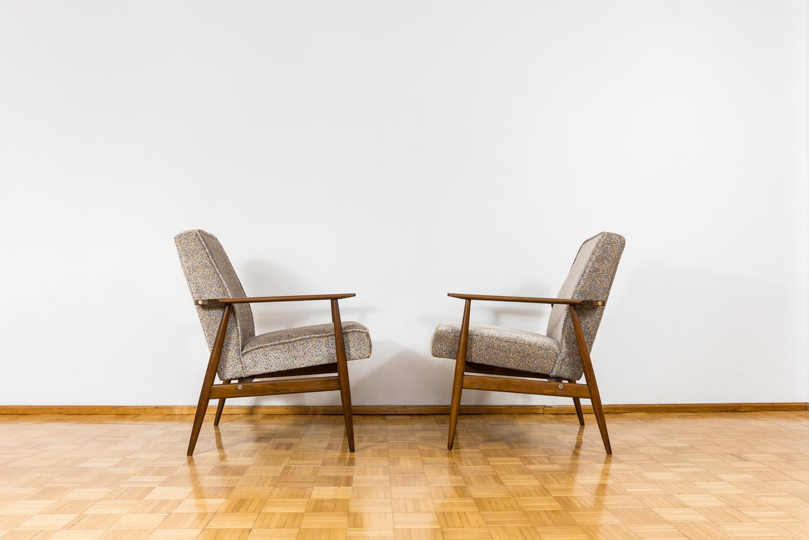 Polish Pair of Restored Mid-Century Armchairs by H. Lis, 1960's