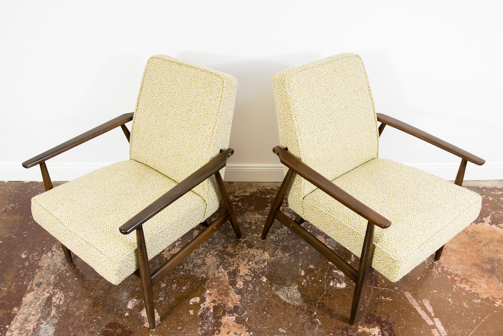 Fabric Pair of Restored Mid-Century Armchairs by H. Lis, 1960's