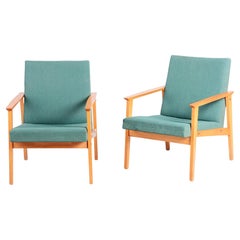 Pair of Restored Mid-Century Armchairs, by Jitona Soběslav, Beech, Czech. 1960s