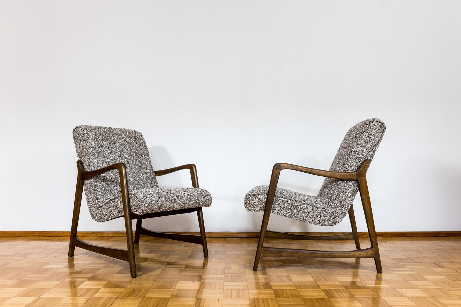 Mid-Century Modern Pair Of Restored Mid Century Armchairs, Fabric by Kvadrat, 1960s For Sale