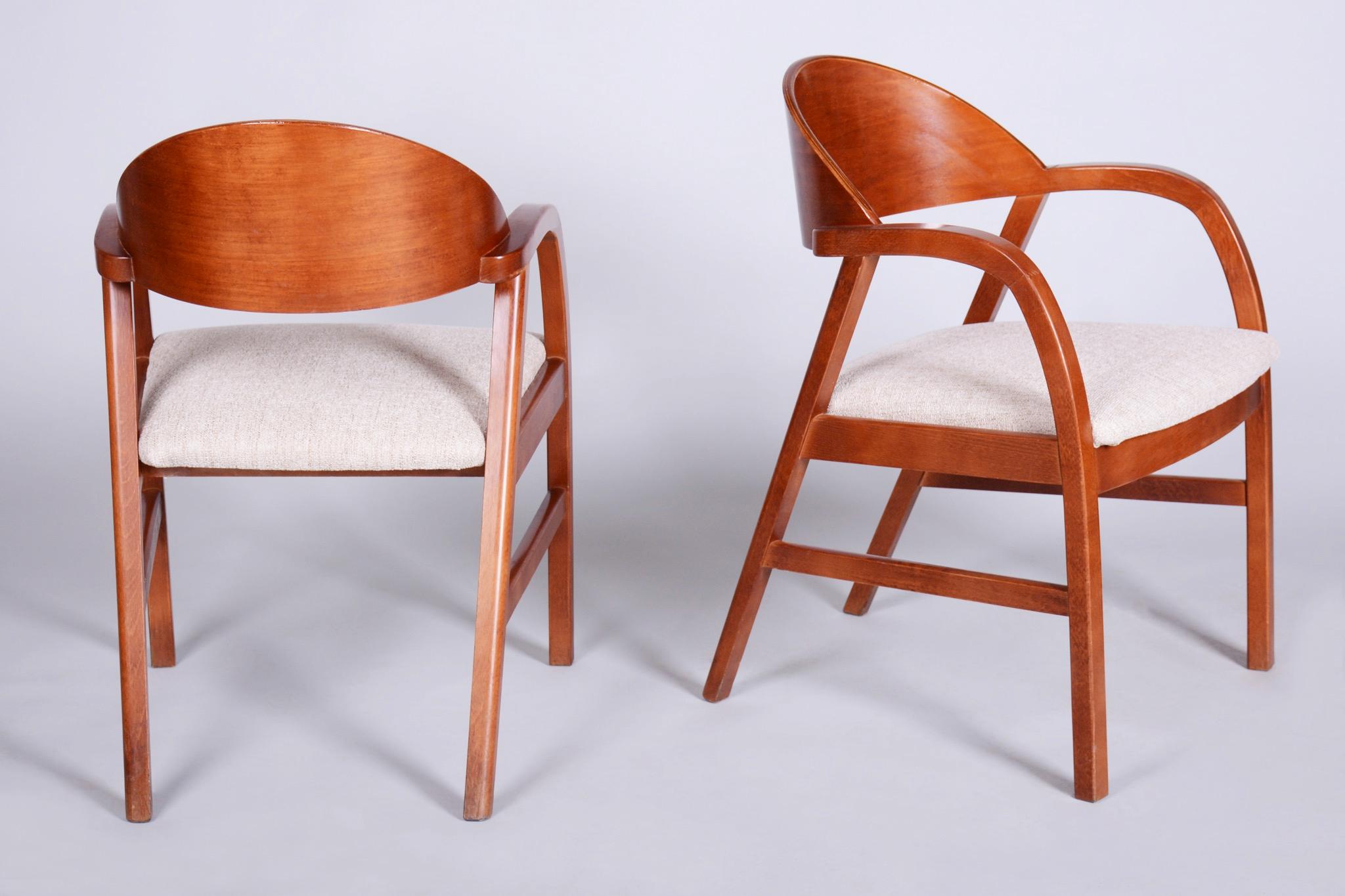 Mid-Century moderno Coppia di poltrone di metà secolo restaurate, rivestite, in legno di ciliegio, Ceco, anni '70 in vendita
