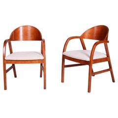 Pair of Restored Mid-Century Armchairs, Reupholstered, Cherry Wood, Czech, 1970s