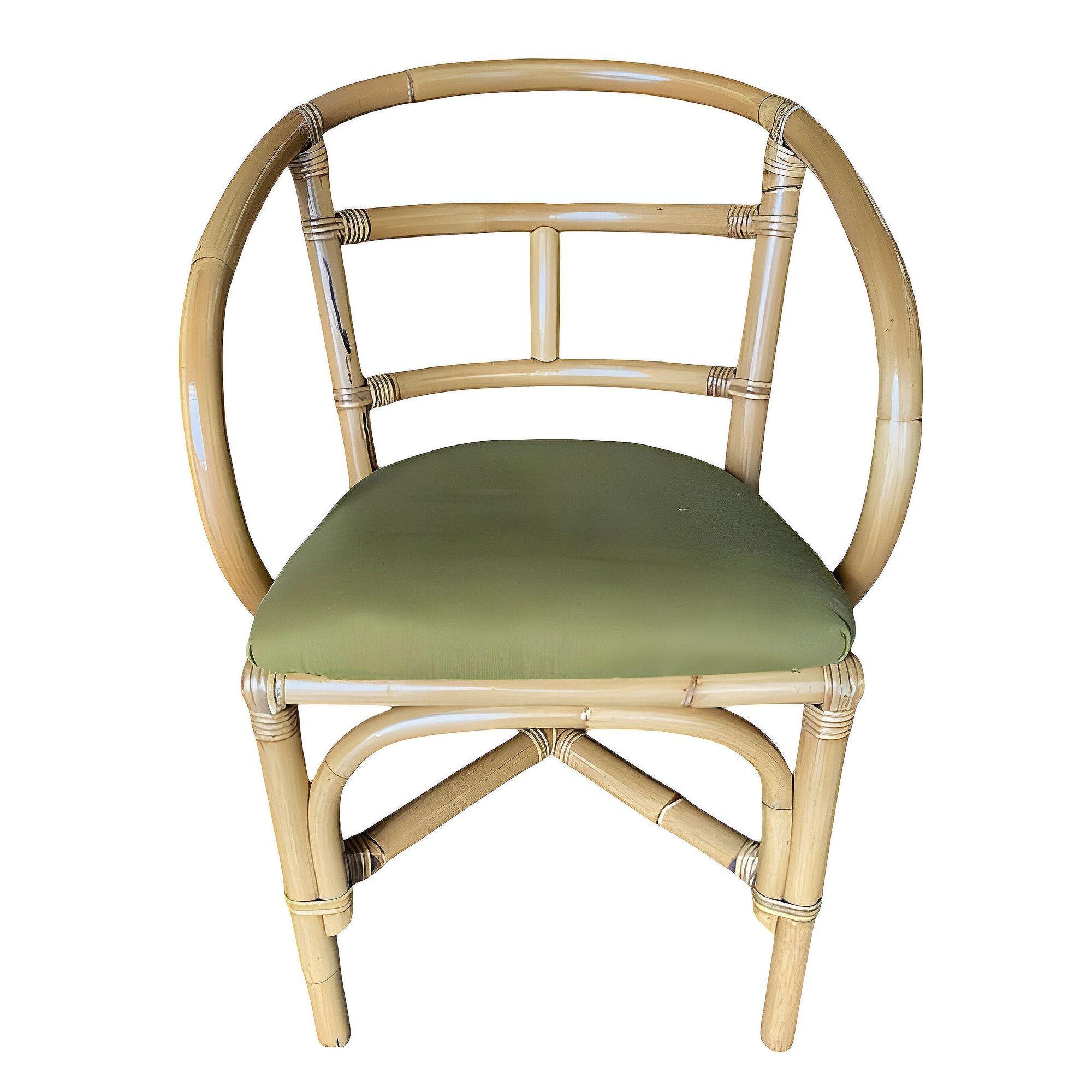 American Pair of Restored Mid-Century Loop Arm Rattan Dining Armchairs For Sale
