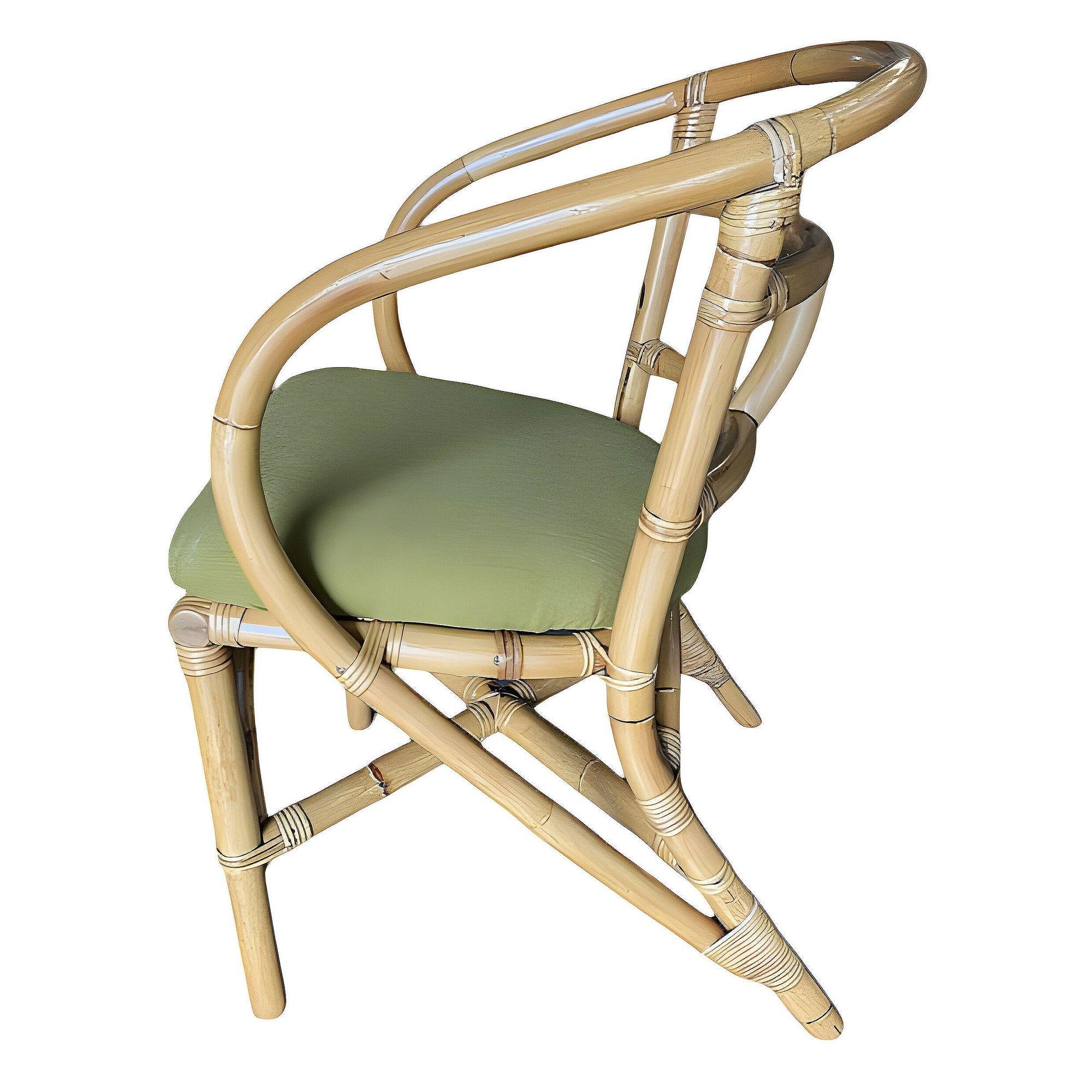 Pair of Restored Mid-Century Loop Arm Rattan Dining Armchairs For Sale 1