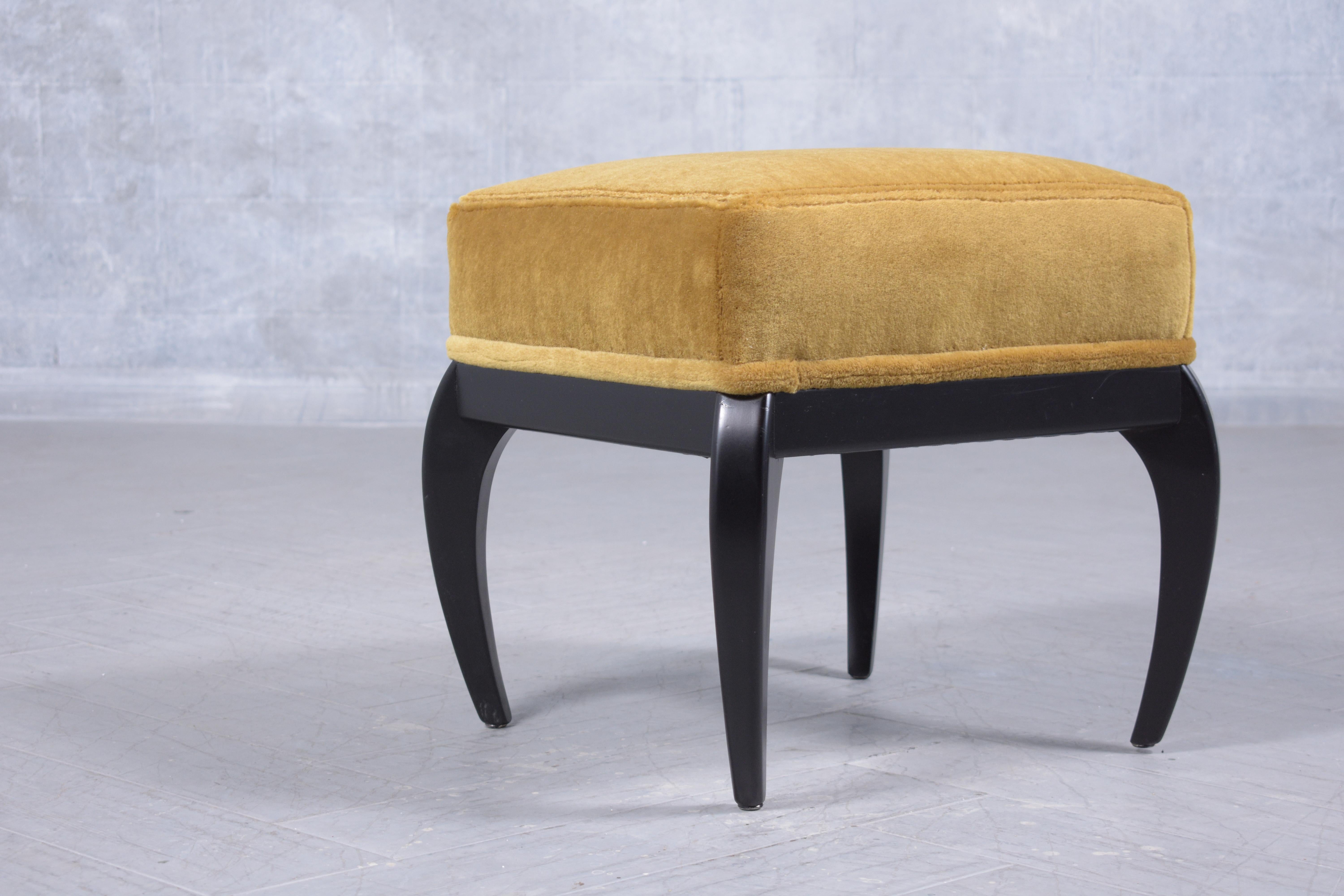 American Mahogany Mid-Century Modern Golden Mohair Velvet Upholstery Benches