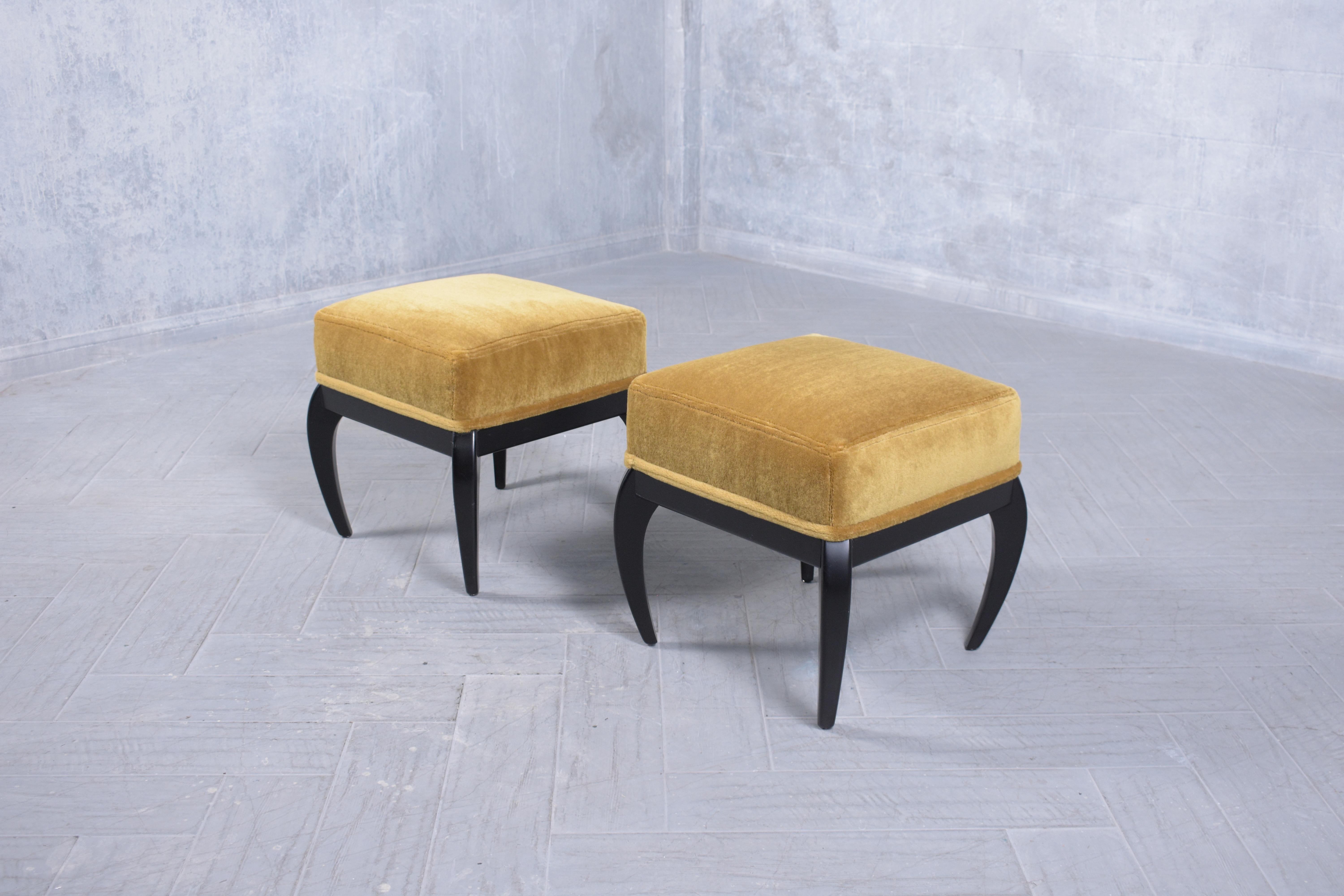 Mid-20th Century Mahogany Mid-Century Modern Golden Mohair Velvet Upholstery Benches