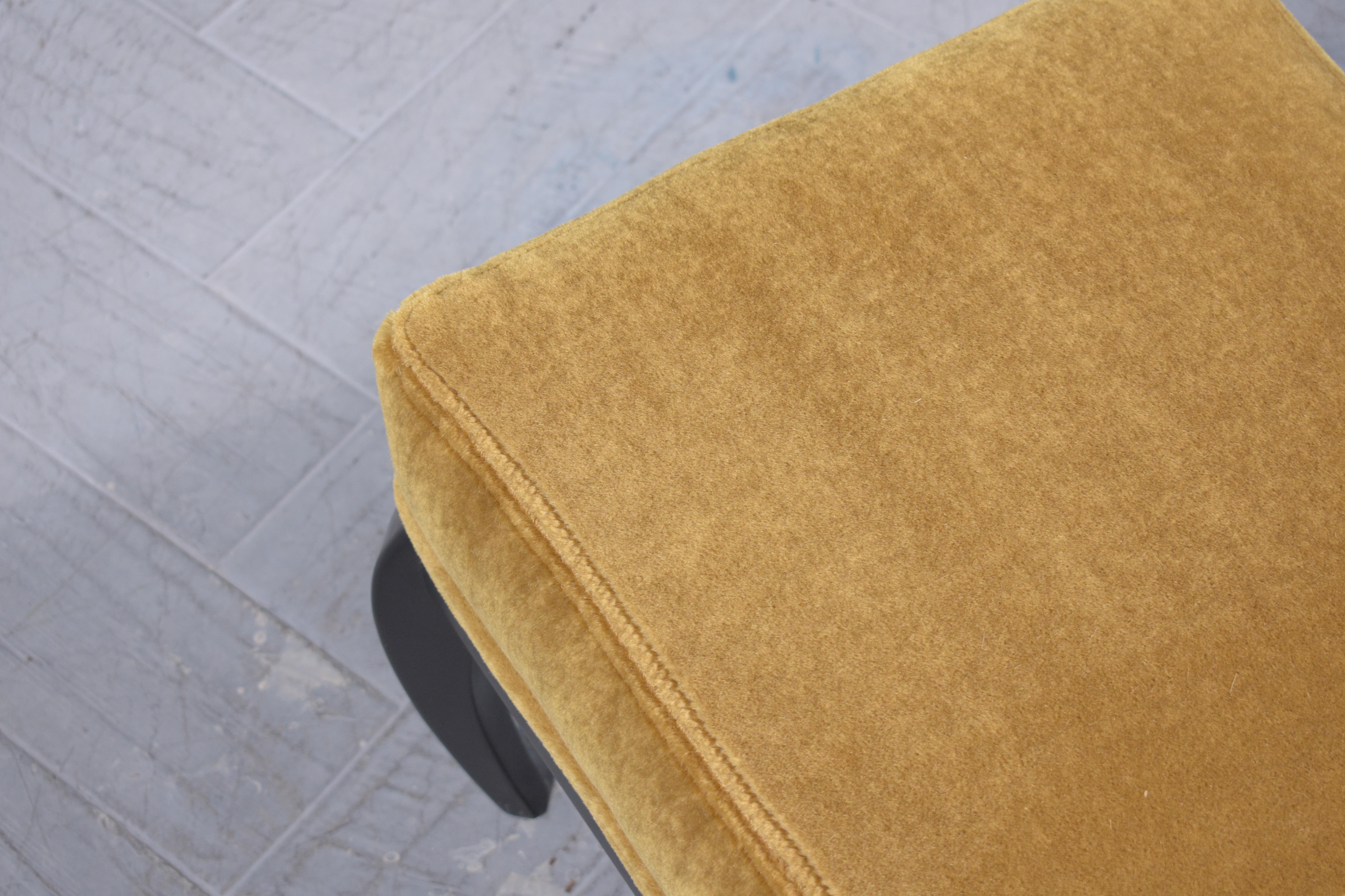 Mahogany Mid-Century Modern Golden Mohair Velvet Upholstery Benches 2