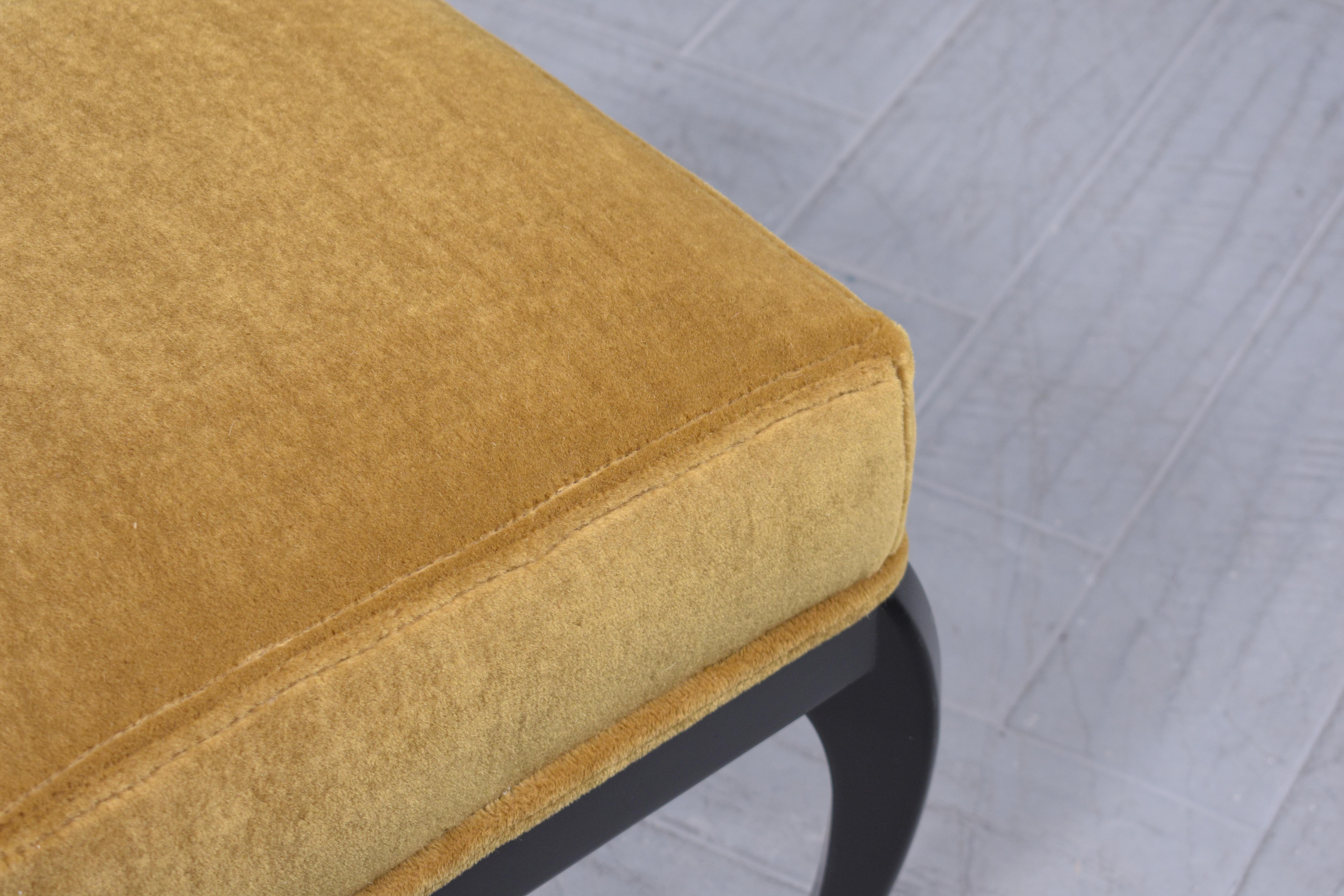 Mahogany Mid-Century Modern Golden Mohair Velvet Upholstery Benches 3