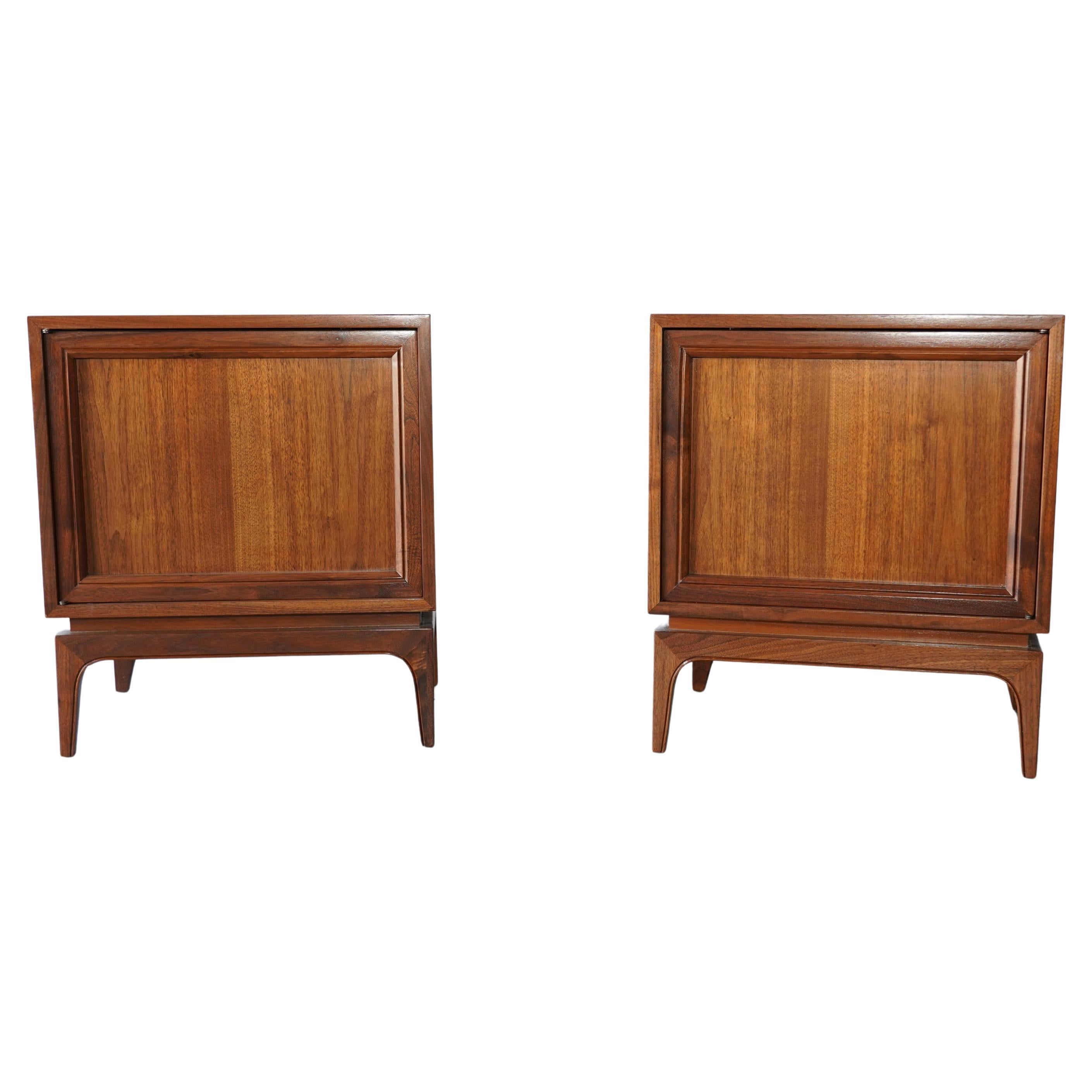 Pair of Restored Mid Century Modern Walnut Nightstands