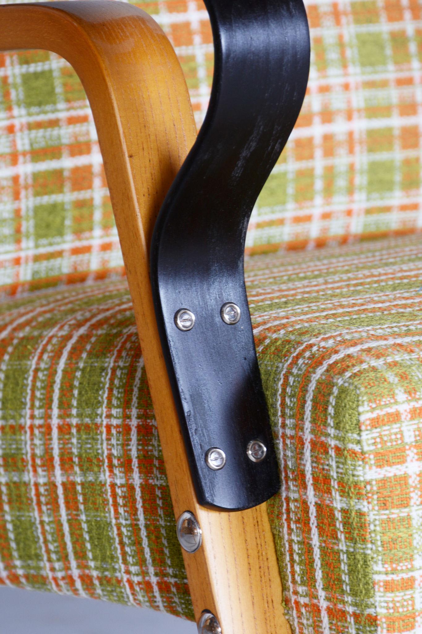 Fabric Pair of Restored Mid-Century Oak Armchairs by Tatra Pravenec, Czechia, 1950s For Sale