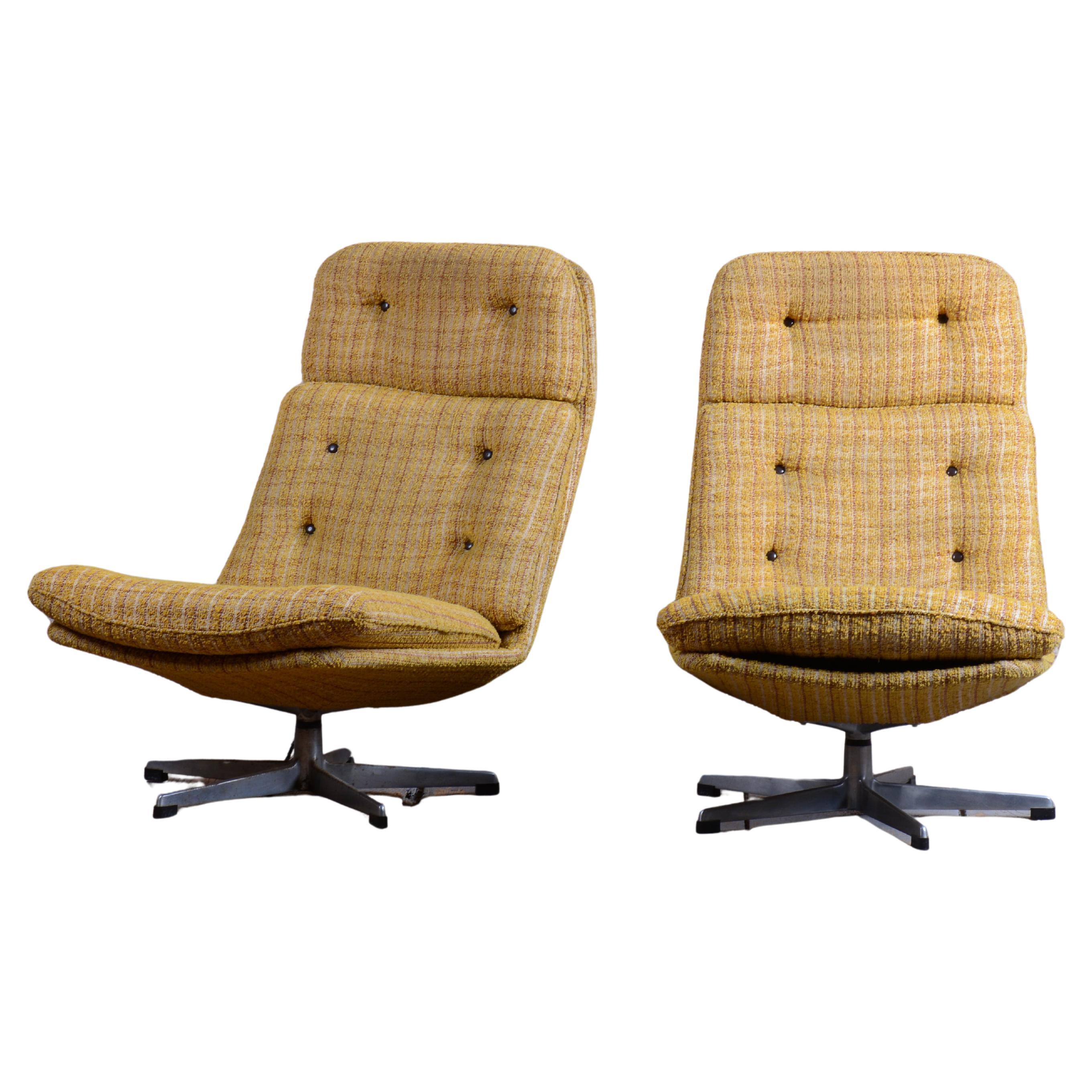 Pair of Restored Mid-Century Swivel Chairs, by Gerald  Neusser, Czech, 1960s