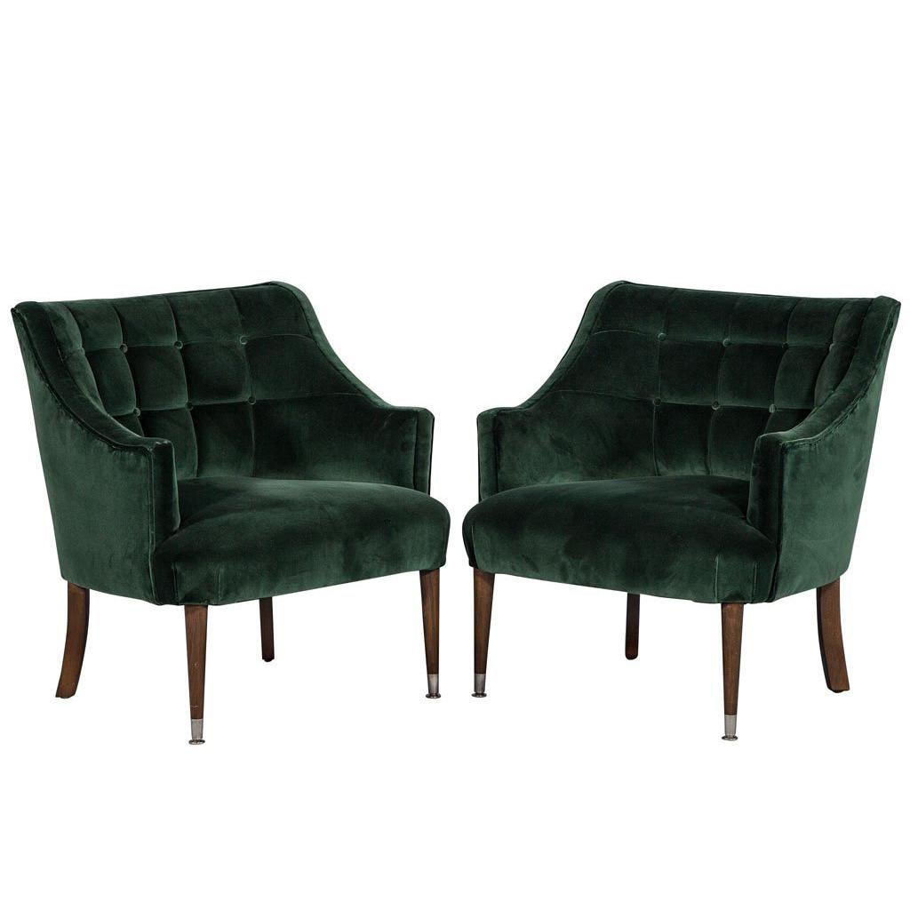 Pair of Restored Midcentury Tufted Lounge Chairs