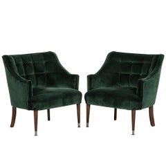 Pair of Restored Midcentury Tufted Lounge Chairs