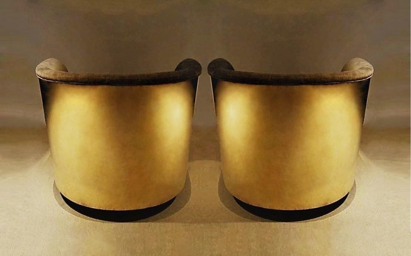 Mid-Century Modern Pair of Restored Milo Baughman Brass Back Barrel Chairs