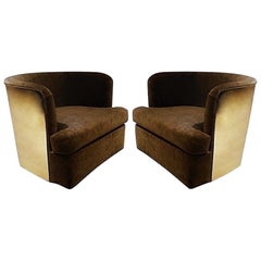 Pair of Restored Milo Baughman Brass Back Barrel Chairs