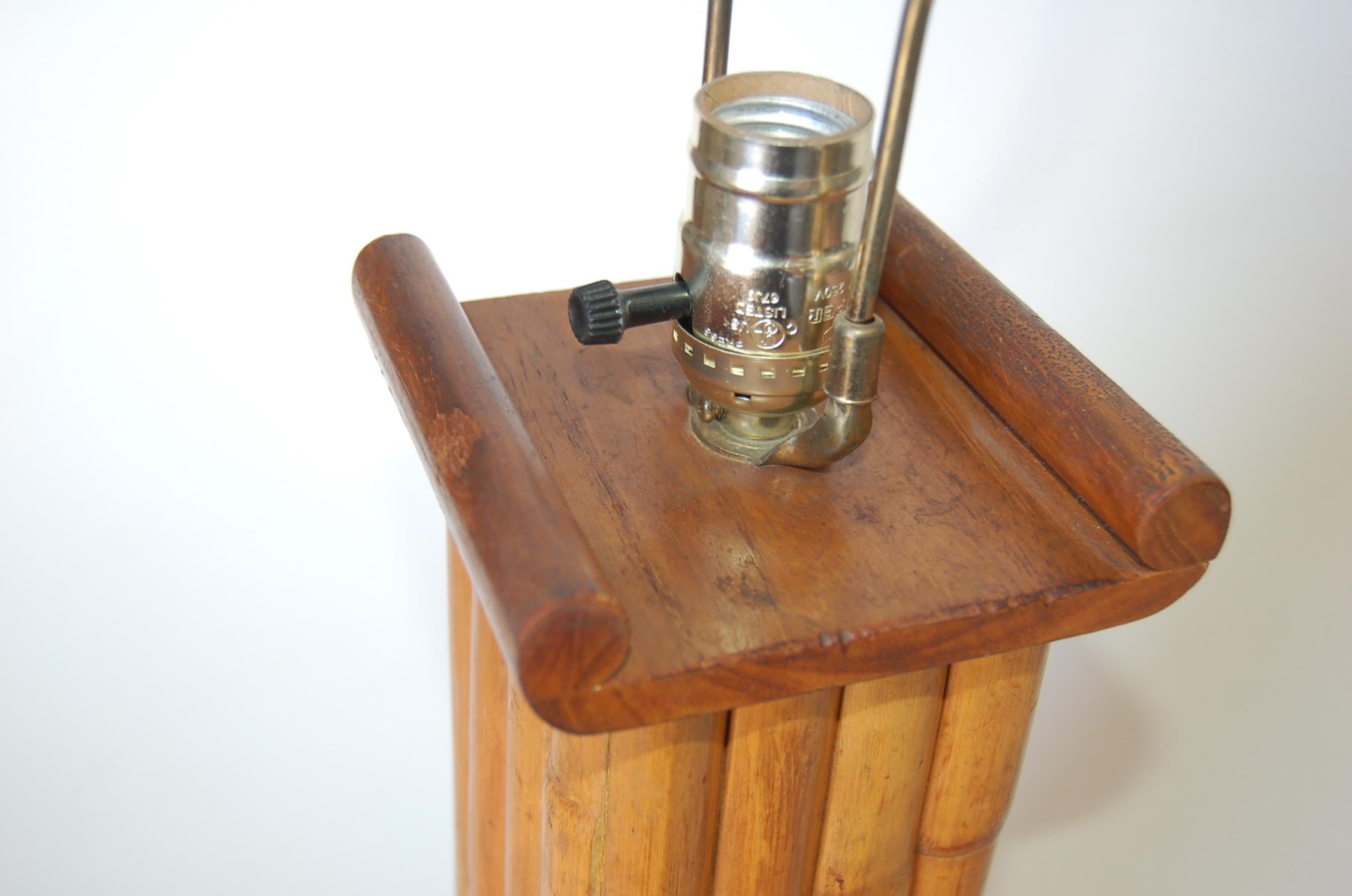 Mid-20th Century Pair of Restored Paul Frankl Demi Inspired Rattan and Mahogany Table Lamp