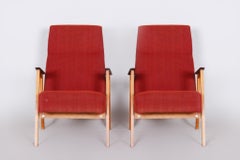 Pair of Restored Red Midcentury Armchairs, Made by Jaroslav Šmídek, Czechia 1950