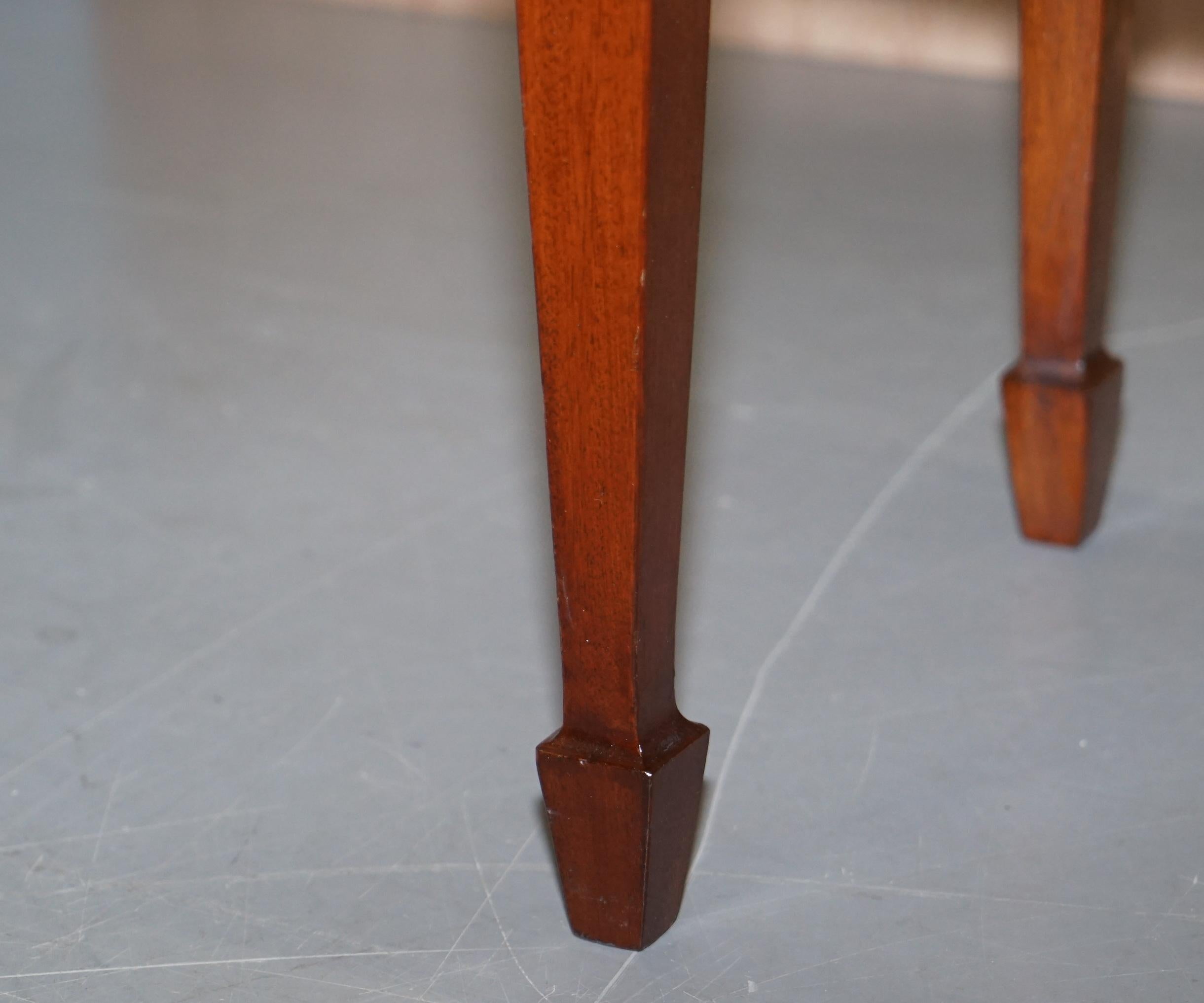 Pair of Restored Regency Spade Foot Victorian Brown Leather Stools or Footstools 7