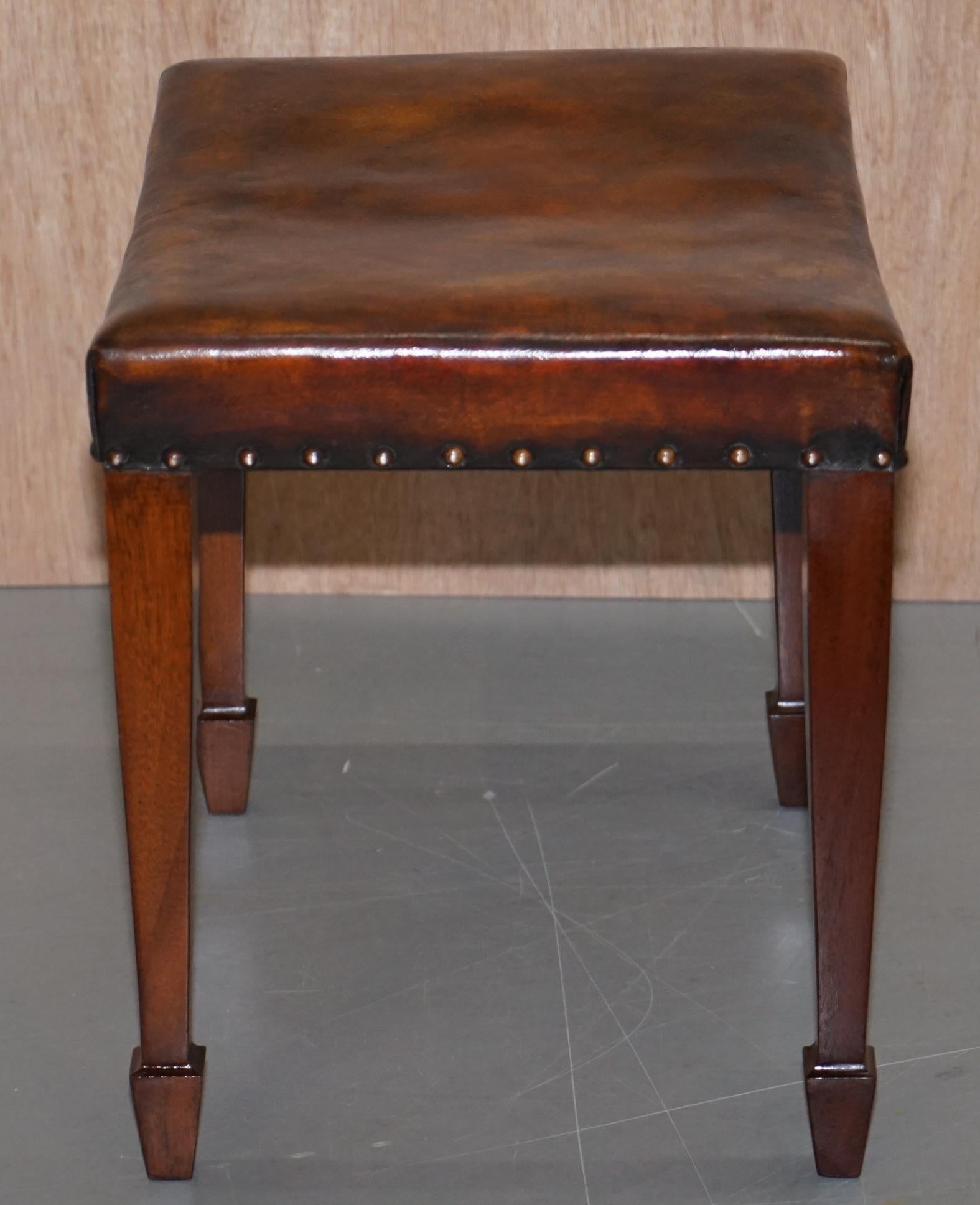 Pair of Restored Regency Spade Foot Victorian Brown Leather Stools or Footstools 12