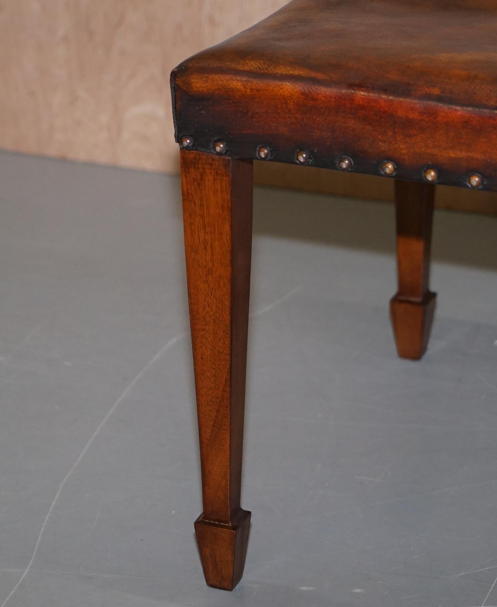 Pair of Restored Regency Spade Foot Victorian Brown Leather Stools or Footstools 14