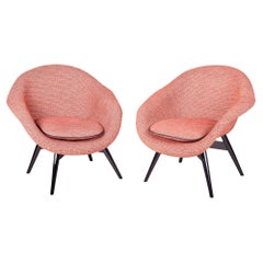 Pair of Restored Salmon Midcentury Armchairs, Made in 1950s Czechia and Restored