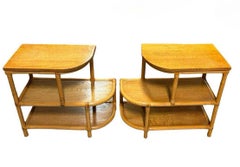 Pair of Restored Single Strand Three-Tier "Trio" Rattan Side Tables