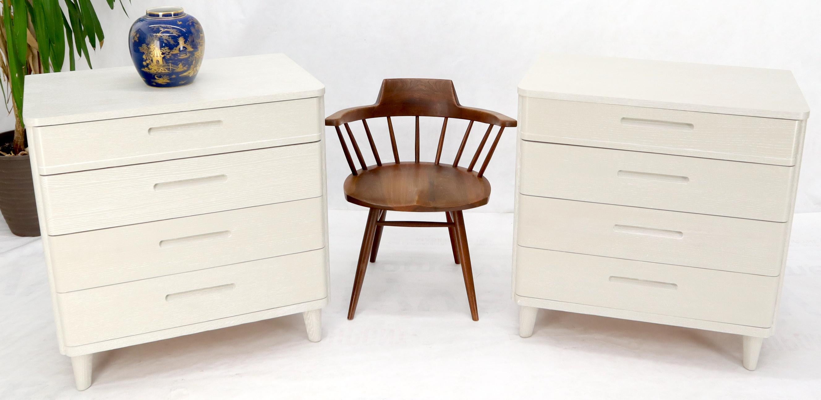 American Pair of Restored Solid Oak Cerused White & Grey Finish 4 Drawers Bachelor Chests For Sale