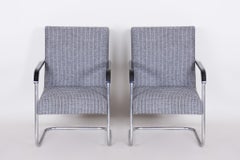 Pair of Grey Restored Tubular Armchairs by Anton Lorenz, New Upholstery, 1930s