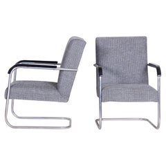 Pair of Restored Tubular Thonet Armchairs by Anton Lorenz, New Upholstery, 1930s