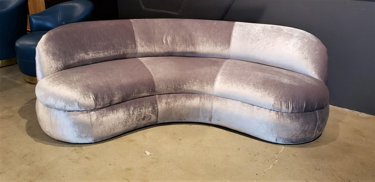 Price per Item: Pair of Restored Velvet Biomorphic Curved Sofas by Directional 4