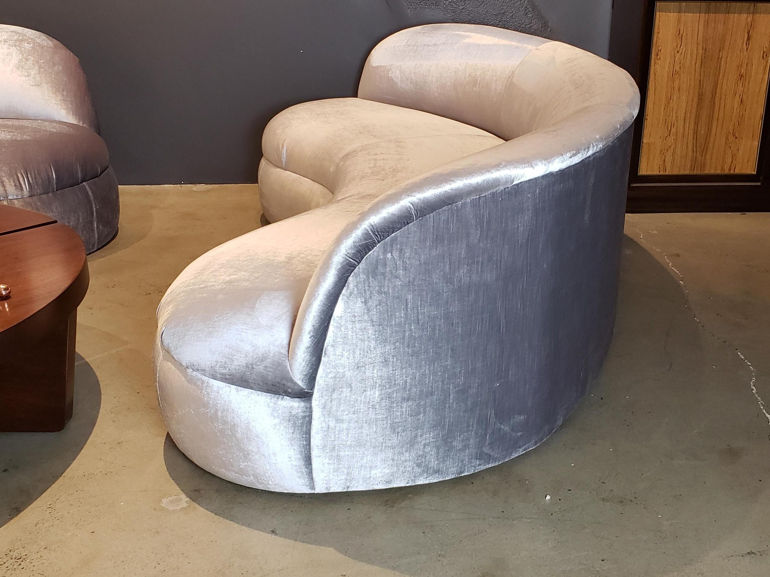 Price per Item: Pair of Restored Velvet Biomorphic Curved Sofas by Directional In Excellent Condition In New York, NY