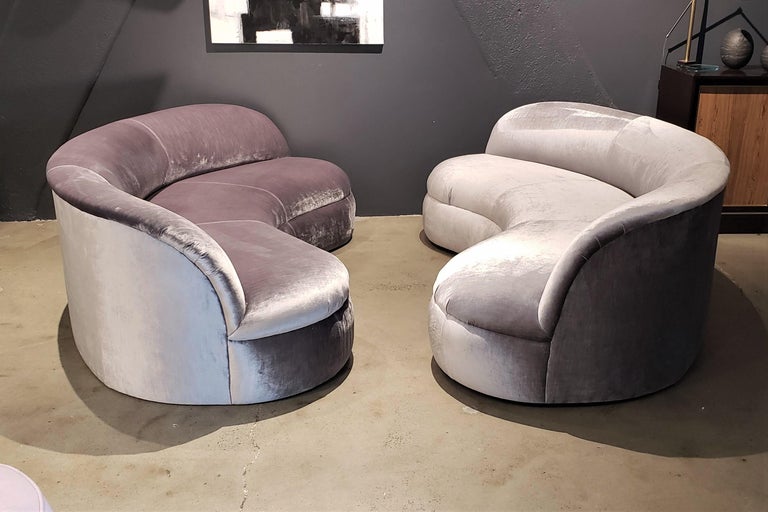 Late 20th Century Price per Item: Pair of Restored Velvet Biomorphic Curved Sofas by Directional