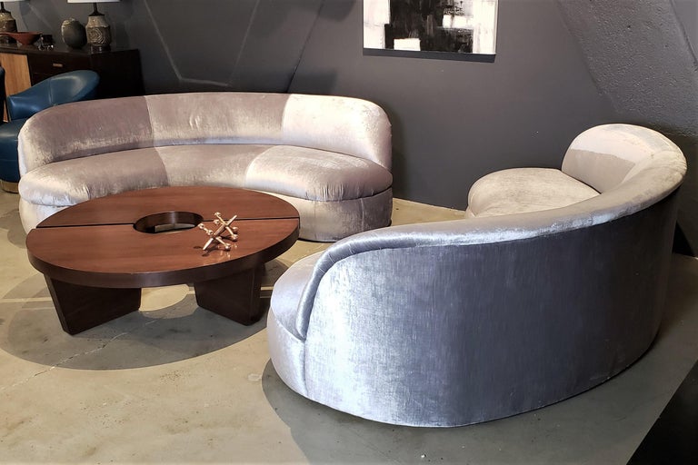 Price per Item: Pair of Restored Velvet Biomorphic Curved Sofas by Directional 3