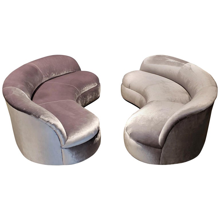 Price per Item: Pair of Restored Velvet Biomorphic Curved Sofas by Directional