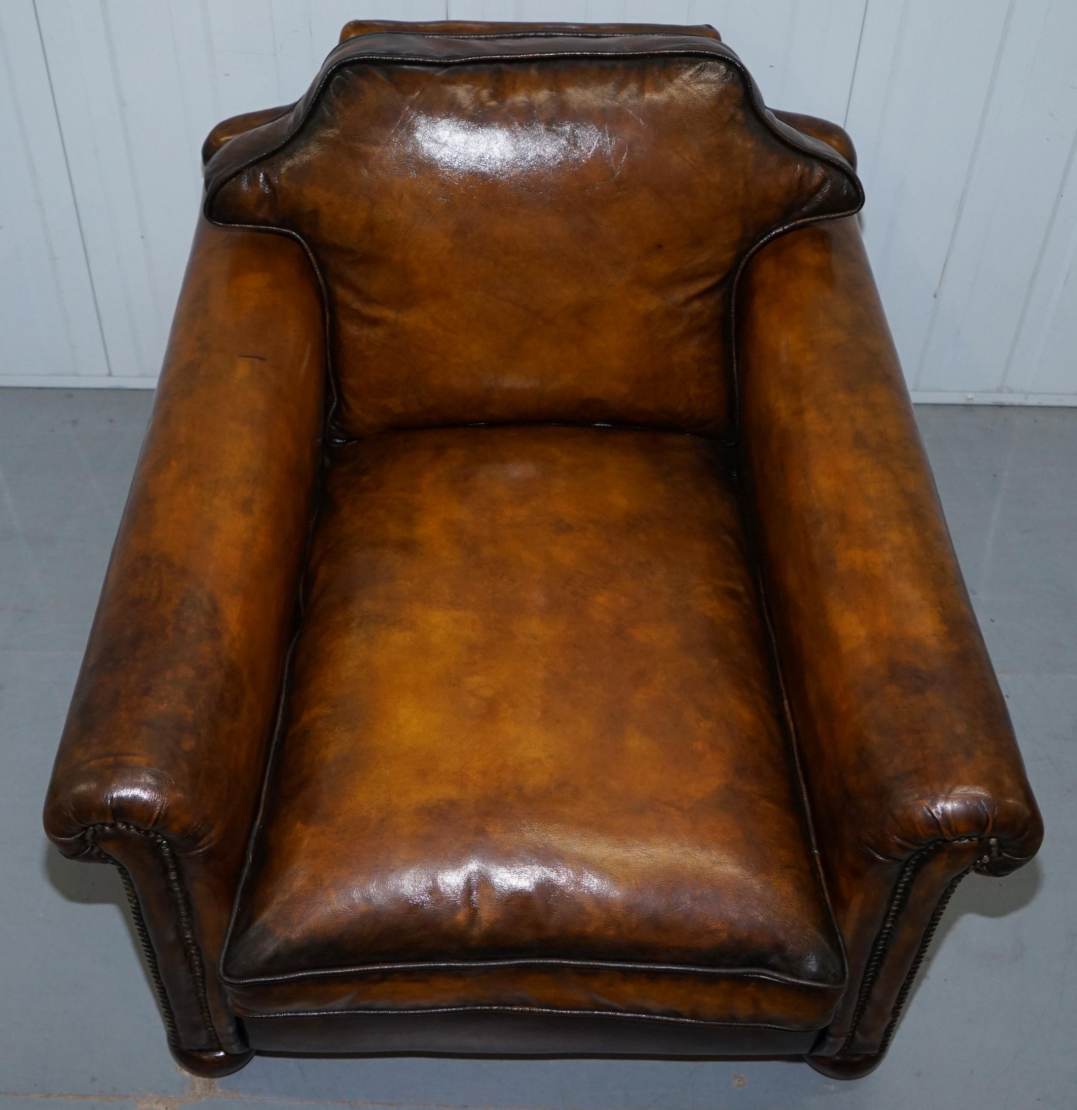 Pair of Restored Victorian Brown Leather Club Armchairs Feather Filled Cushions 11