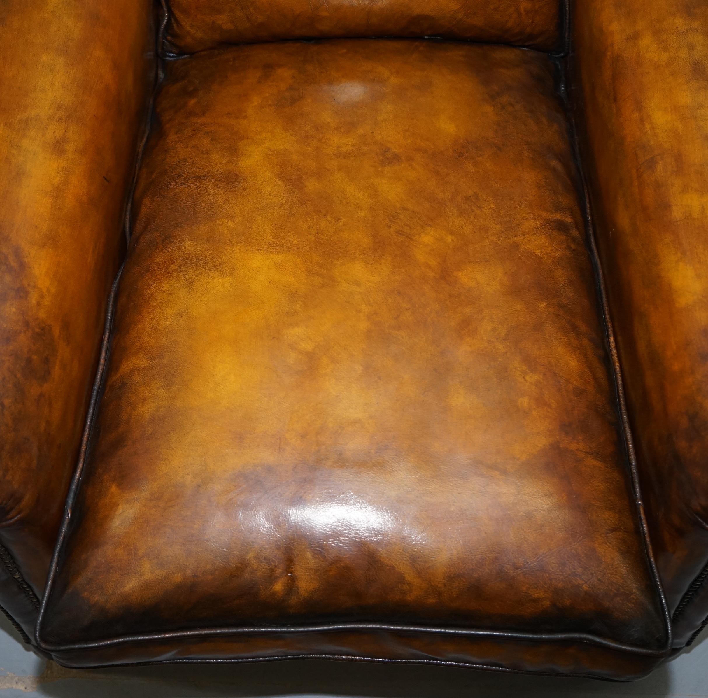 Pair of Restored Victorian Brown Leather Club Armchairs Feather Filled Cushions 14