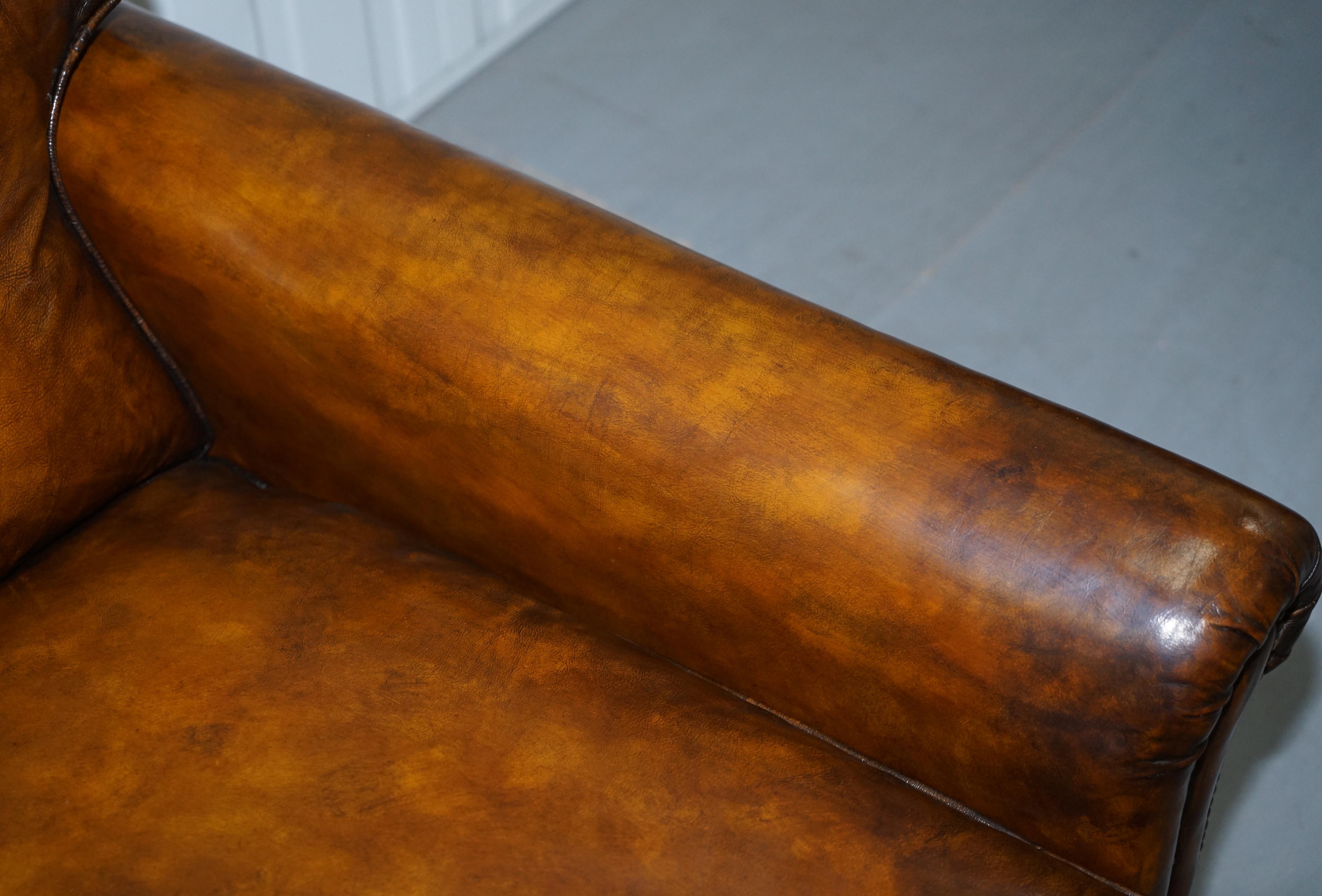 Pair of Restored Victorian Brown Leather Club Armchairs Feather Filled Cushions 15