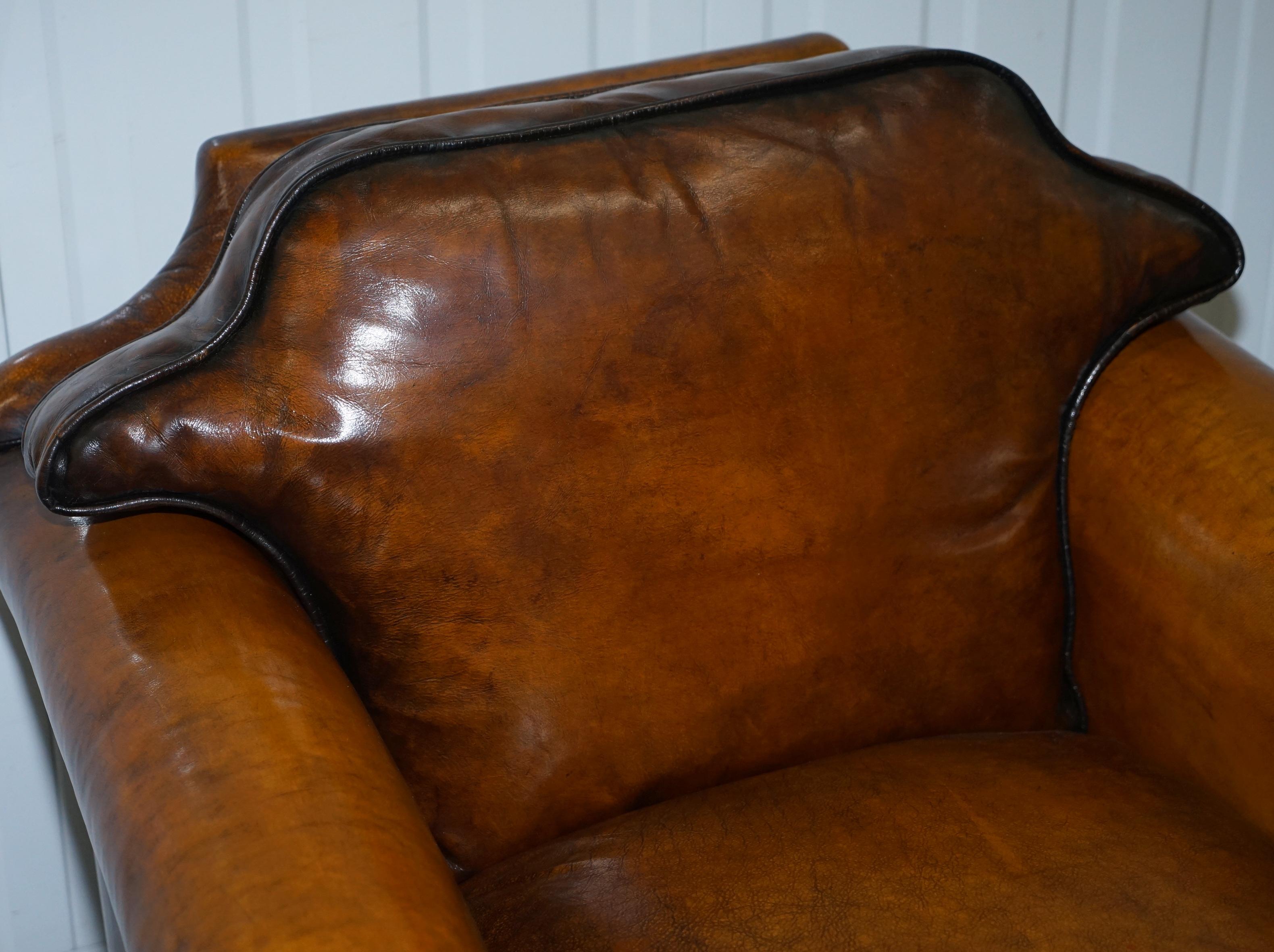 Pair of Restored Victorian Brown Leather Club Armchairs Feather Filled Cushions 2