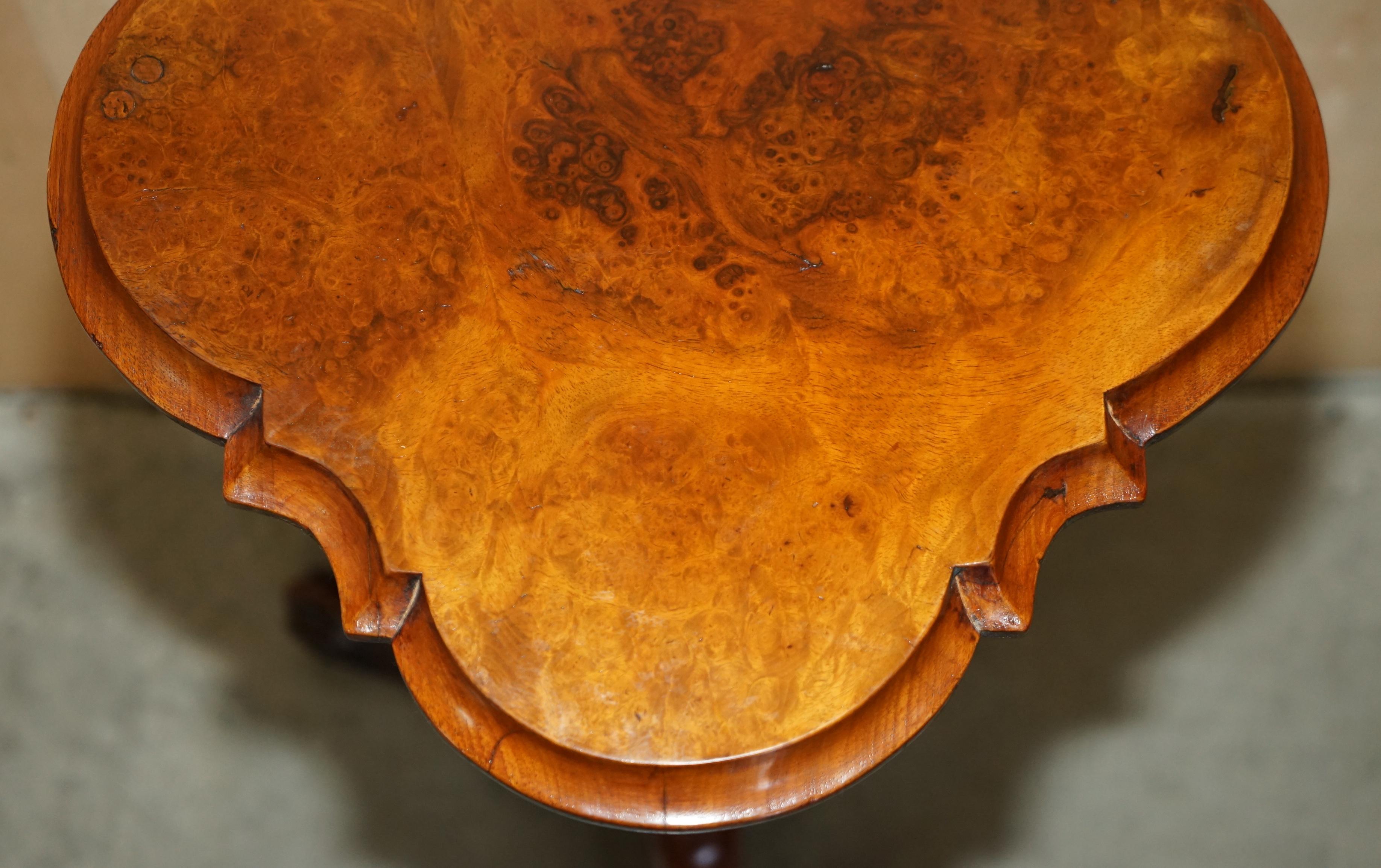 Pair of Restored Victorian Burr Walnut Tripod Side End Lamp Tables circa 1860 For Sale 13