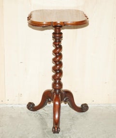 Pair of Restored Victorian Burr Walnut Tripod Side End Lamp Tables circa 1860