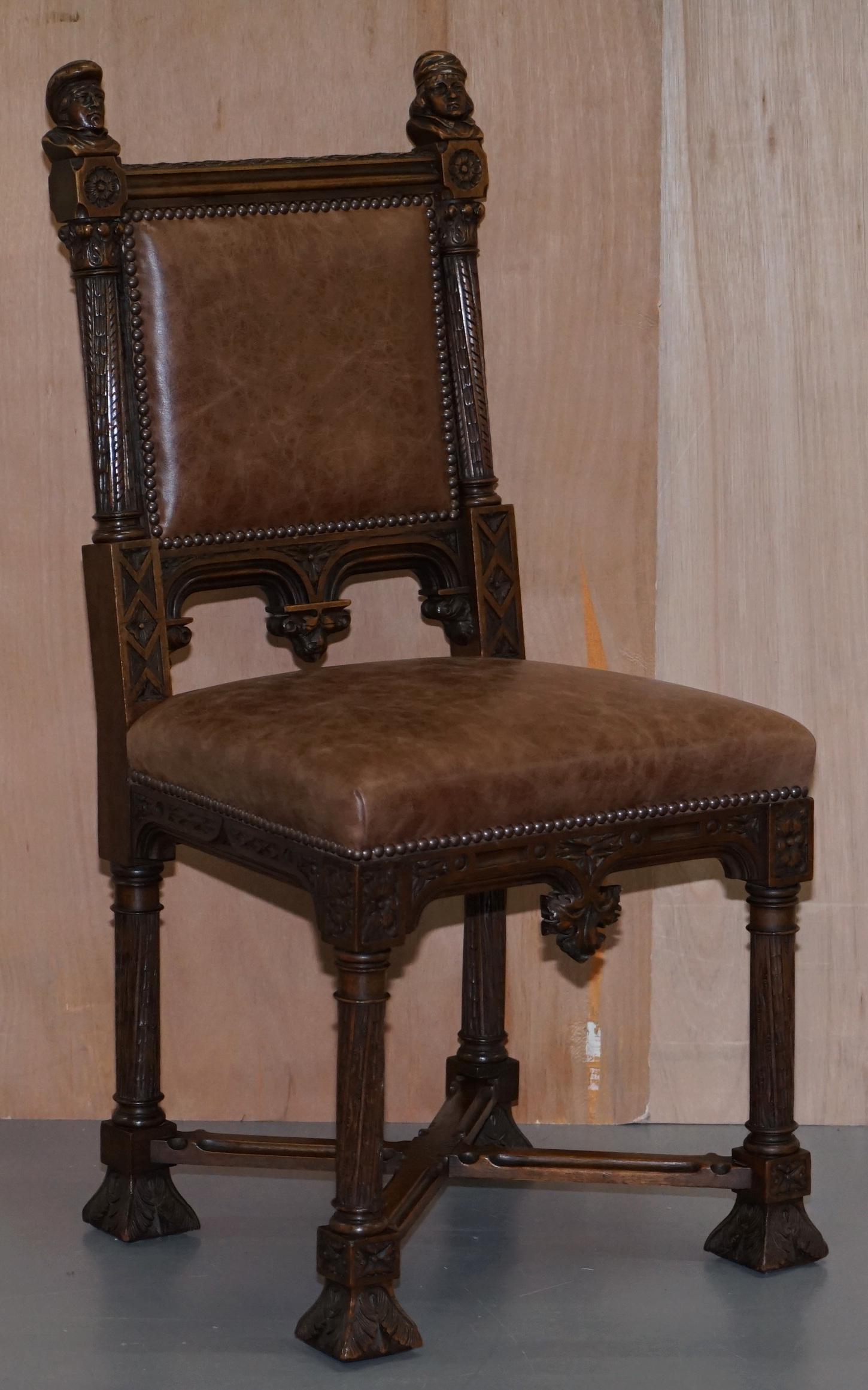 We are delighted to offer for sale this stunning pair of fully restored Victorian French Gothic chairs with brown leather upholstery

A good looking and well made pair, they are hand carved all over, they have extensive detailing to the legs,