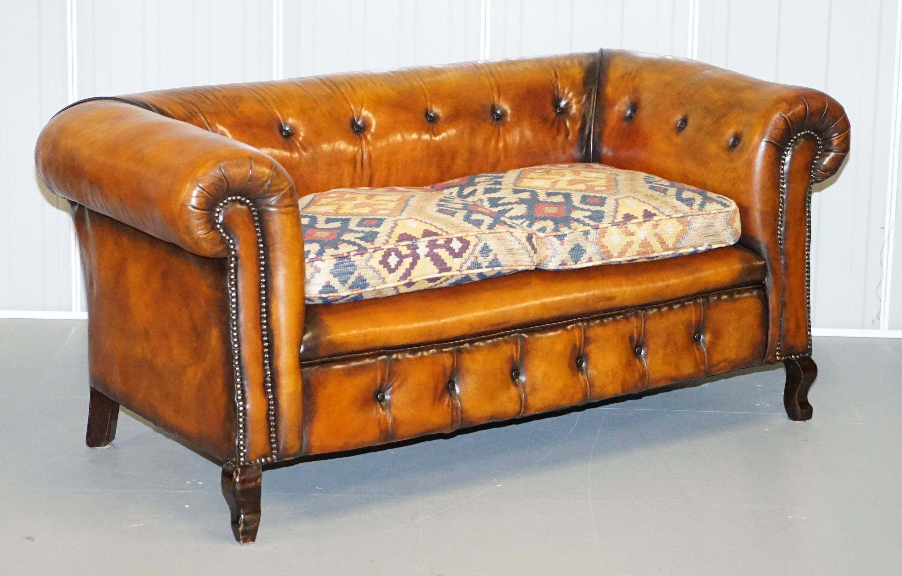 Wimbledon-Furniture

Wimbledon-Furniture is delighted to offer for sale this pair of fully restored hand dyed whisky brown leather Chesterfield sofas with kilim upholstered cushions

Please note the delivery fee listed is just a guide, it covers